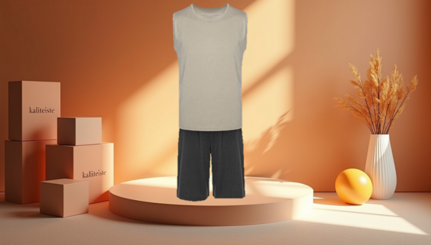 Erkek Sıfir Kol Şortlu Pijama Takımı - 1