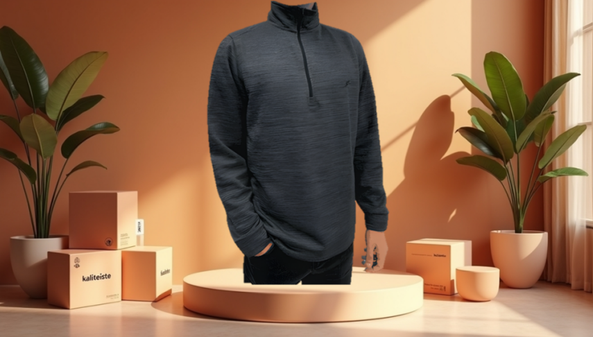 Erkek Yarım Fermuarlı Muline Sweatshirt - 2