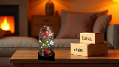 Fanus İçinde Led Aydınlatmalı Büyük Boy Solmayan Gül