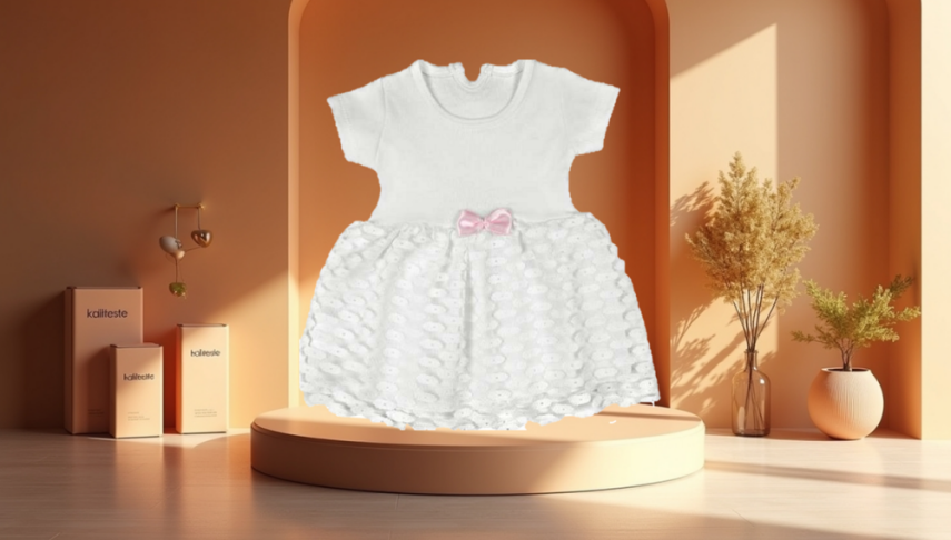 Kız Bebek Kısa Kol Elbise Beyaz - 1