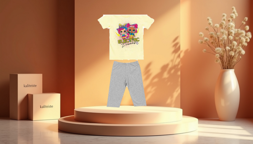 Kız Çocuk Kısa Kol T-Shirt Tayt Takım (4-5 Yaş) - 1