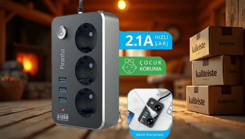 Termal Akım Korumalı 3 USB 2,1 A Uzatma Kablosu 3396 - 1